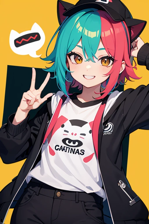 Chica, gamer, atuendo llamativo, sonrisa, dyed hair, chat en vivo, varios colores