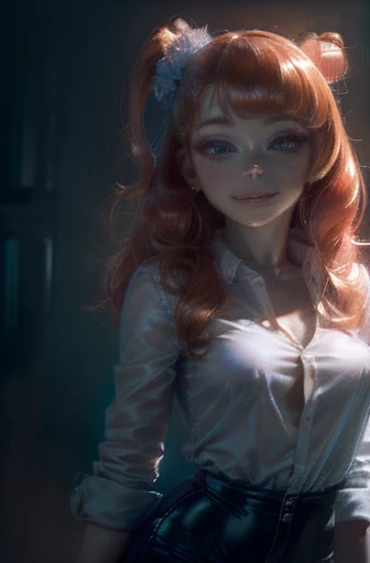 (8k, RAW Photos, highest quality, masterpiece:1.2), (Realistic, photo-Realistic:1.37), Very detailed, Ultra-high resolution,1 girl,Show Viewer,Beautifully detailed face,smile,narrow,(Slim waist:1.3),shirt, Beautiful and detailed skin, Skin Texture, Floating Hair,Professional Lighting,
