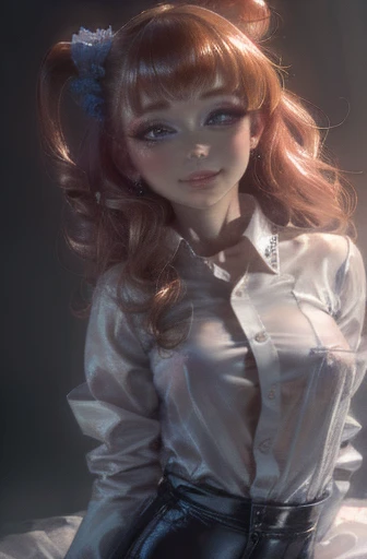 (8k, RAW Photos, highest quality, masterpiece:1.2), (Realistic, photo-Realistic:1.37), Very detailed, Ultra-high resolution,1 girl,Show Viewer,Beautifully detailed face,smile,narrow,(Slim waist:1.3),shirt, Beautiful and detailed skin, Skin Texture, Floating Hair,Professional Lighting,