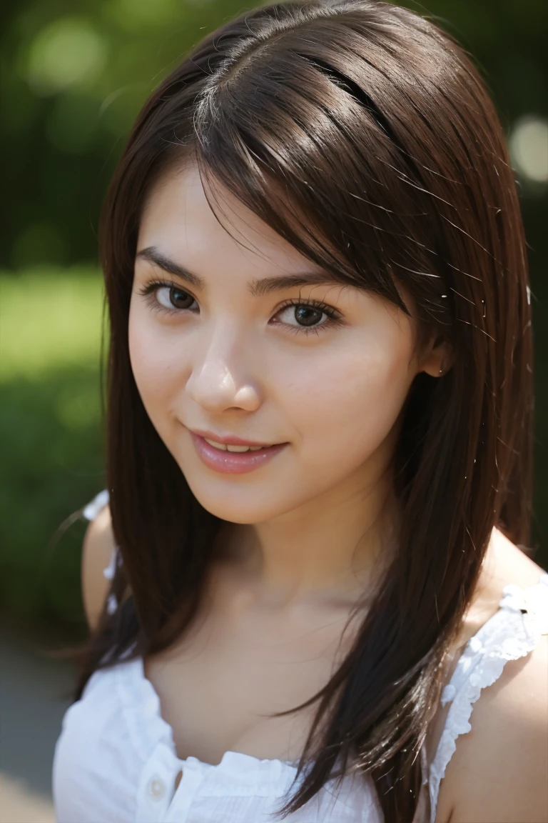Medium Size Display, Medium Shot, Written boundary depth, Upper Body, Movie angle, masterpiece, highest quality, Very detailed, CG, 8k wallpaper, Beautiful Face, Delicate eyes, alone, grin, cute、brown color dress