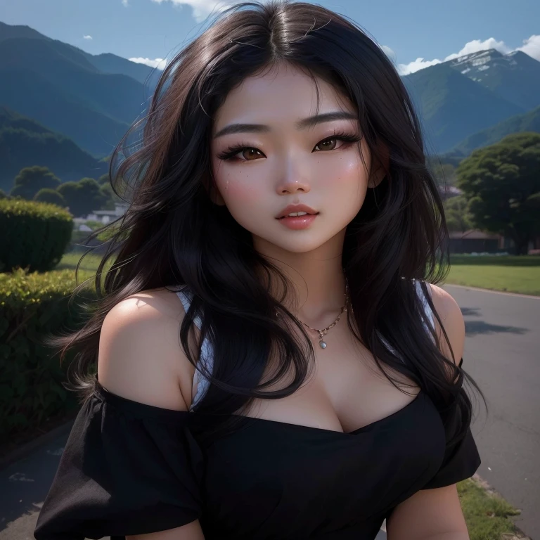 mulher arafada com longos cabelos pretos e vestido preto posando para uma foto, beautiful asian girl, com cabelos longos e olhos penetrantes, garota cara fofa, rosto extremamente lindo, linda mulher sul-coreana, linda jovem coreana, 🤤 retrato de , linda jovem coreana, lindo rosto delicado, uma linda jovem, Asian with long hair