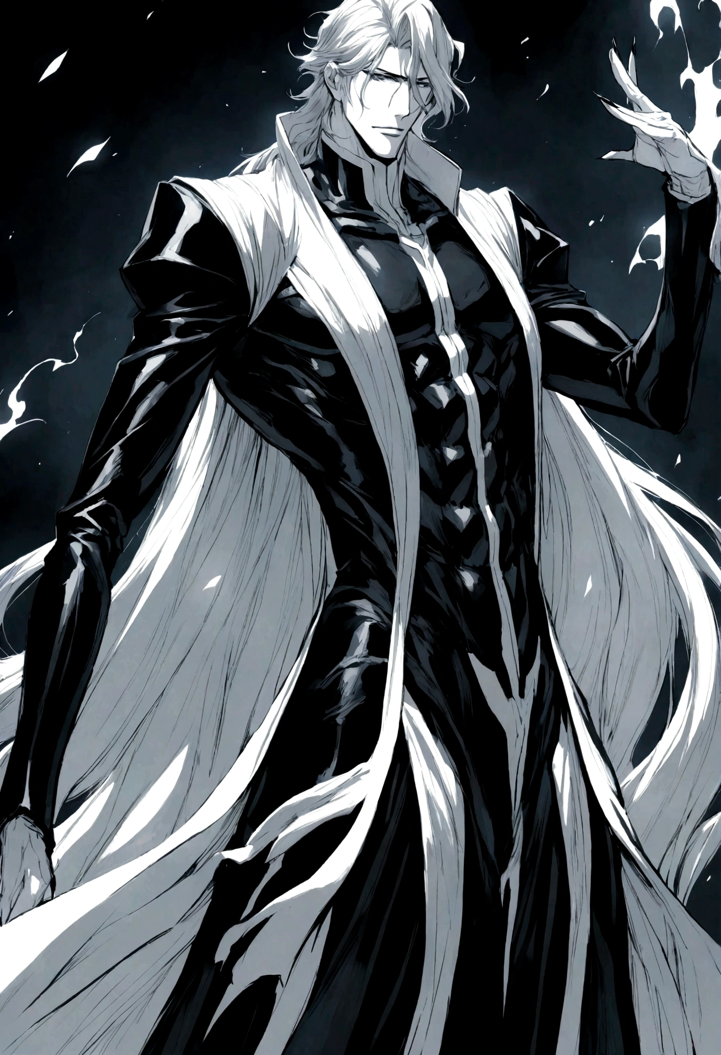 Aizen, Bleach, Anime, WIth Black Clothes, Male, slim body
