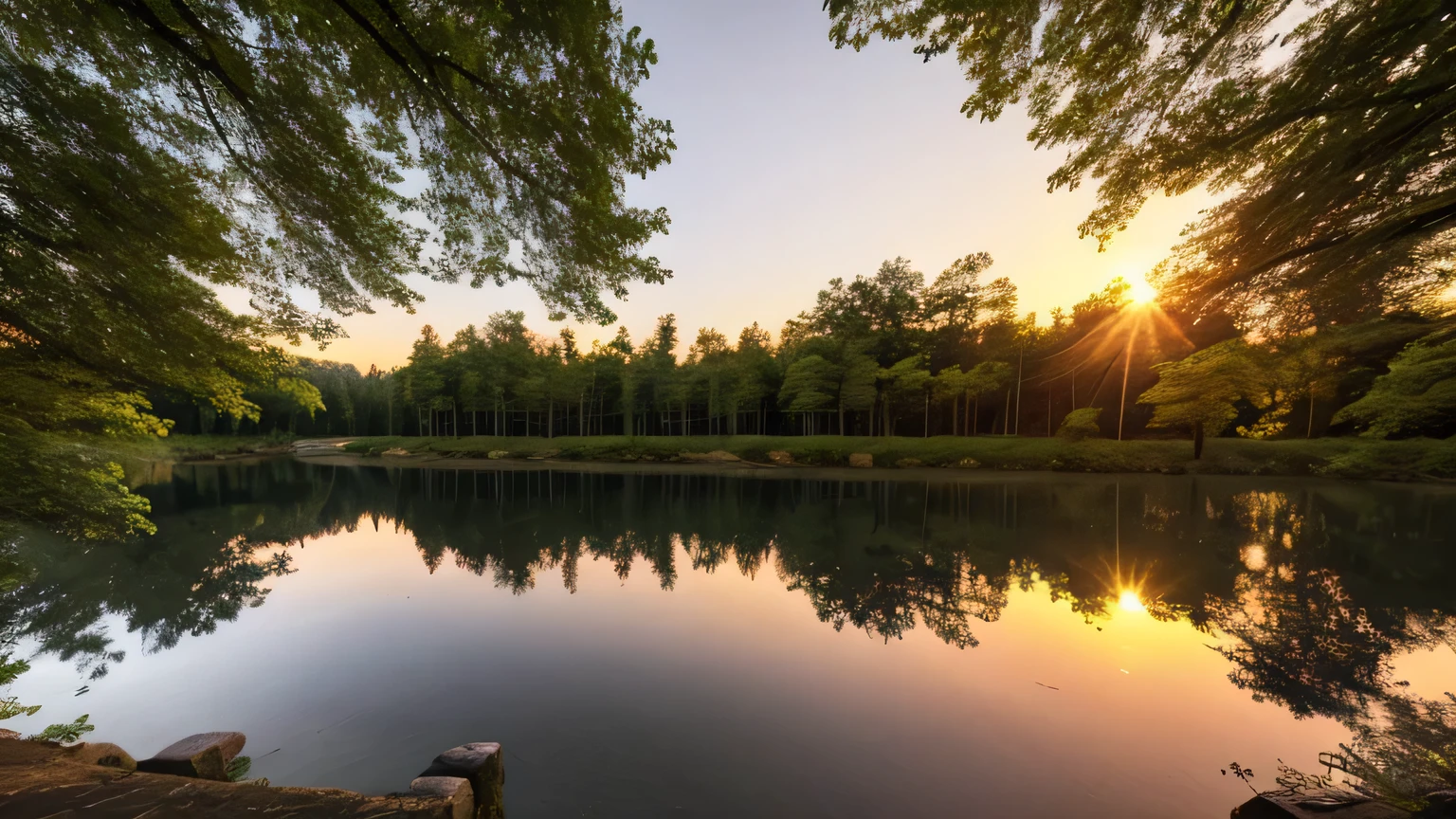 forest　flower　sunset　river
