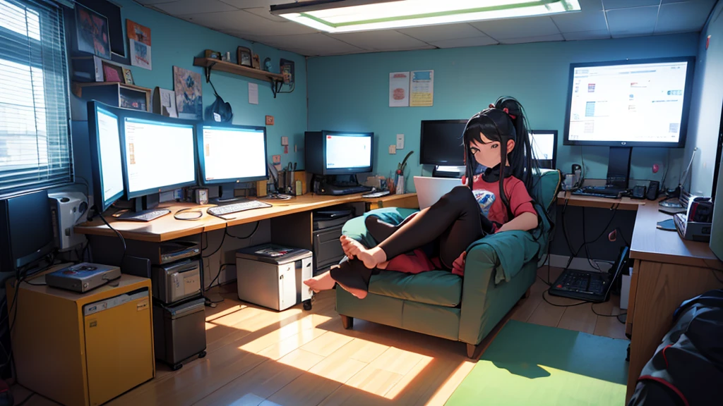 Uma chinesa de  anos, hacker especialista em tecnologia. She is in her cozy and relaxing room
