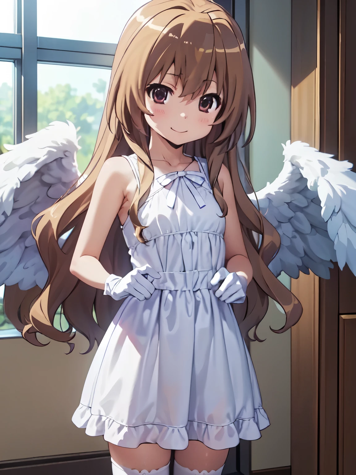 Anime girl with angel wings standing in front of a window - SeaArt AI
