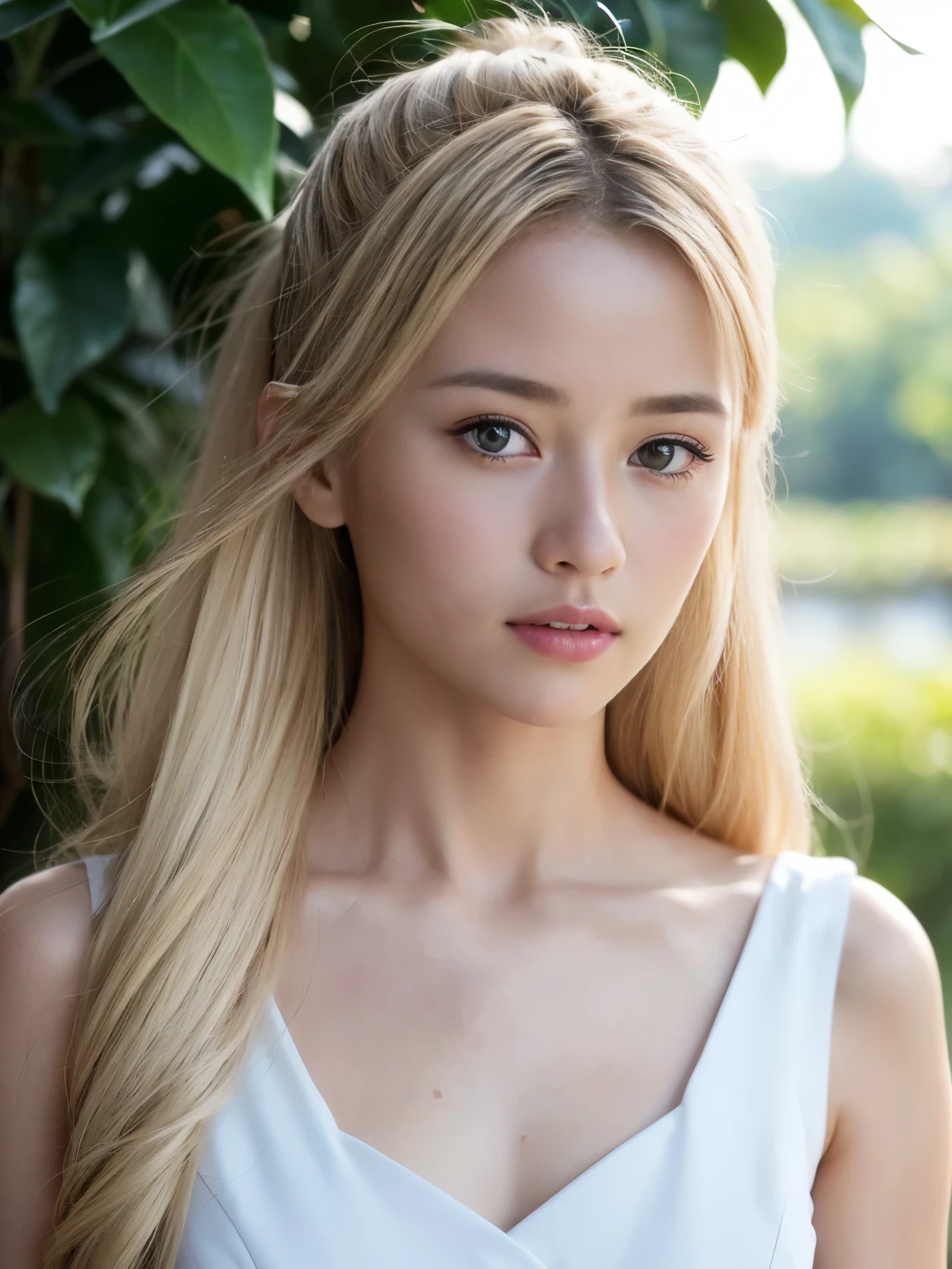 RAW photos, ((((Portrait of extreme beauty))), (((Radiant white beautiful skin)), 1 girl, -yeld pry beautiful girl, ((blonde of bright various colors with glossy)), disheveled hair, hair hanging in front of the face and clinging, [Attractive whitish blue eyes], silky fine hair, ponytail, eyeliner, bangs, hair between the eyes, fluttering hair, a little smile, ((masterpiece, top quality, Ultra detail, film light, complex detail, high resolution, 8k, very detail)), detailed background, 8k uhd, dslr, soft light, high quality, film grain, fujifilm XT3, shallow depth of field, natural light, (perfect hands), sexy and perfect beautiful face, small breasts, , sheer sailor suit
