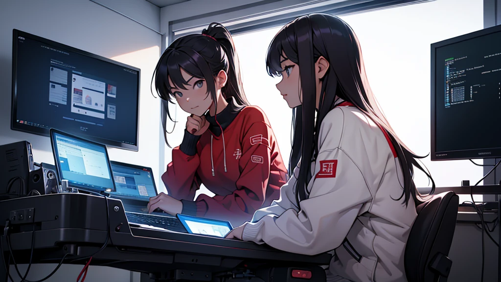 Uma chinesa de , hacker especialista em tecnologia. She is in her cozy and relaxing room typical of a Chinese teenagehe is looking at the monitor screen.