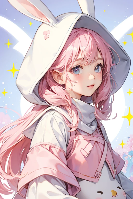 My Melody resembles a white rabbit wearing a pink hood that covers her ears. She has pink cheeks and a round, yellow nose. SPARKLE; GLITTER