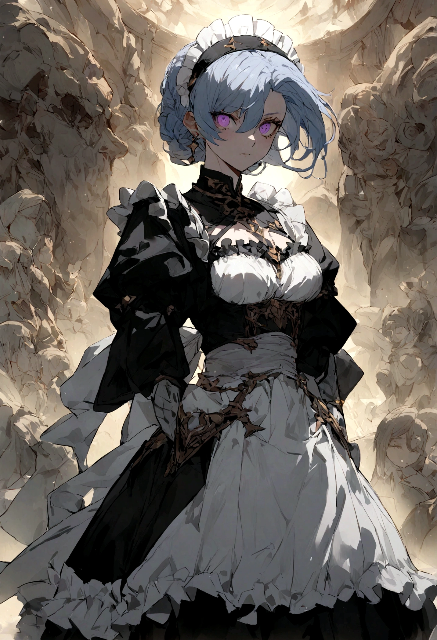 una maid sometiendo a otra maid pero en menos ropa mostrado lenceria y con cara de gemir