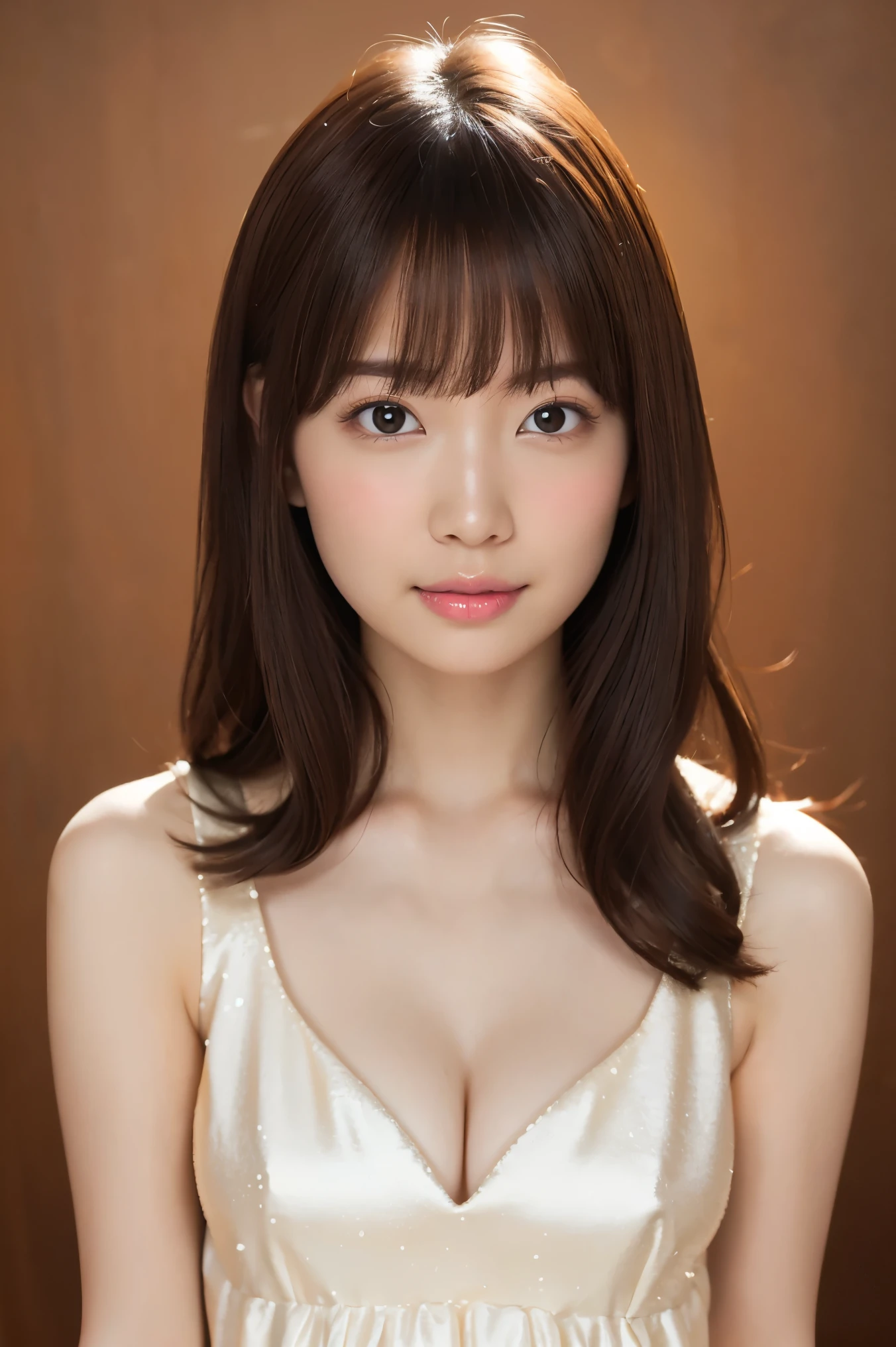 (highest quality、Tabletop、8k、Best image quality、Award-winning works)、One woman、(Elegant maternity wear:1.1)、(Slightly pregnant:1.05)、Perfect girl portrait photo、Glowing Skin、1 girl、Brown Hair、(Small cleavage:1.1)、Standing Elegantly、(Top view:1.1)、(The simplest solid color background:1.1)