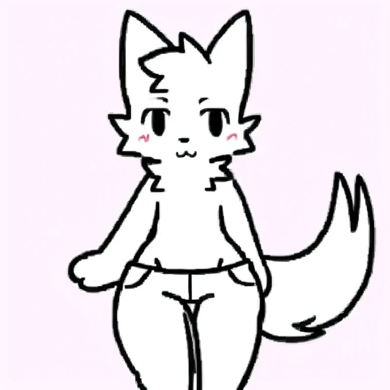 White fur, wolf, anthro, furry, solo, simple art ,male chest,thin, hands behind on chest, cute,( wide hips:1.2) ,full body,Pants