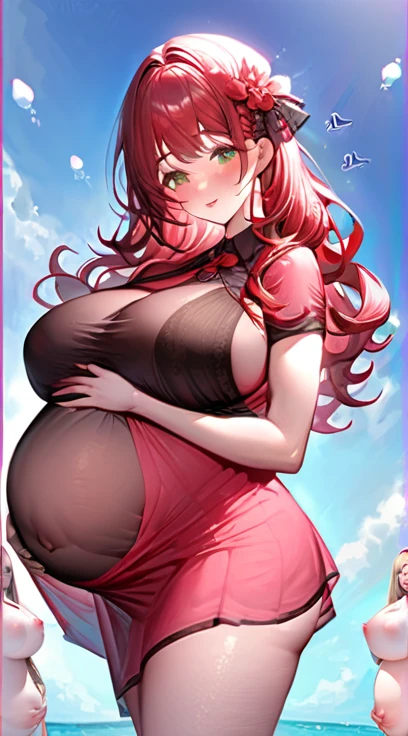 Pregnant woman, pregnant belly, multiple births, big breasts