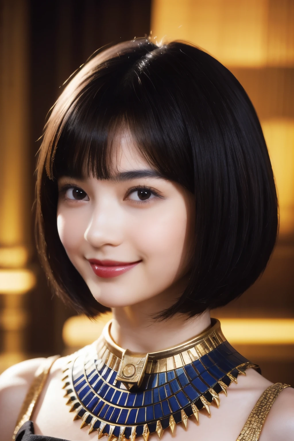 240 20-year-old female, short hair,A kind smile, lipstick, Egyptian civilization