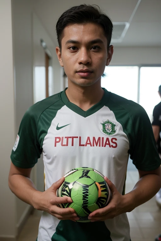 Carikatur 3D pemain bola timnas indonesia pakai baju putih hijau