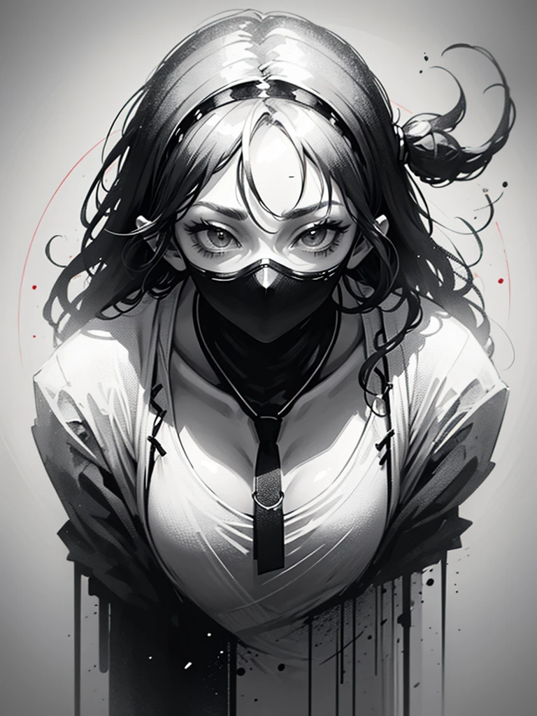 A masterpiece of Ninja Empress style, Produced by Aase Berg, High contrast color details, black and white, Anime style, Japanese Theme, specialty of China,Ultra Detailed, Ultra-high quality, 4k, Complex lighting, Chiaroscuro, White background with monochrome ink spots, Strokes drawn using Rottring 0.5mm pen, Perfectly drawn lines.