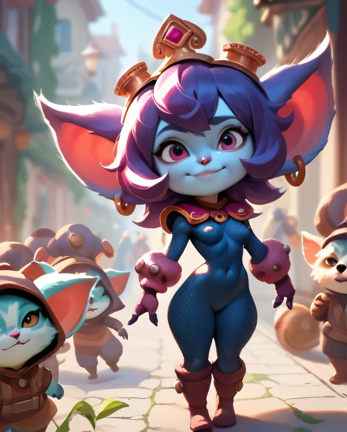 score_9, score_8_up, score_7_up, score_6_up, score_5_up, score_4_up, pink purpple yordle female, a dubious little creature getting up to mischief,cute,pretty,attrative,seminua,rdles,hairy suit,slender,thin,