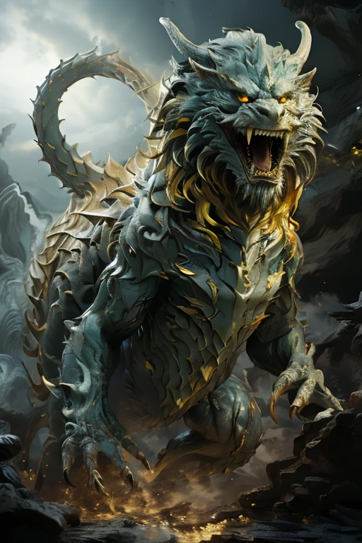 Big Yellow Cave Well,masterpiece,Ultra-high resolution,Fine details,Sharp Teeth,Green-faced fangs,,Monsters