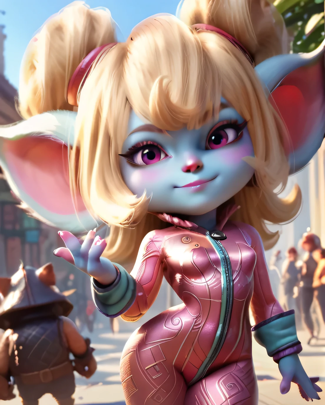 score_9, score_8_up, score_7_up, score_6_up, score_5_up, score_4_up, pink purpple yordle female, a dubious little creature getting up to mischief,cute,pretty,attrative,seminua,***rdles,hairy suit,slender,thin,