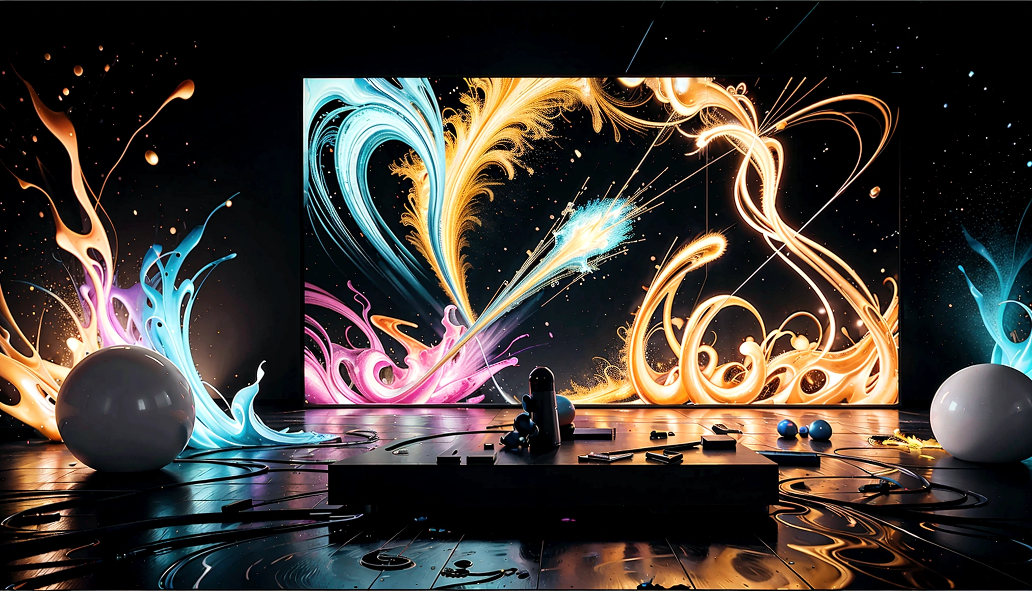 A highly detailed ink splash, fluid shapes, abstract flow, trendy poster, colorful futuristic gradient, geometric background, 3d fluid, (best quality,4k,8k,highres,masterpiece:1.2),ultra-detailed,(realistic,photorealistic,photo-realistic:1.37),award winning, intricate, cinematic lighting, volumetric lighting, dynamic composition, mesmerizing, vivid colors, stunning, hypnotic