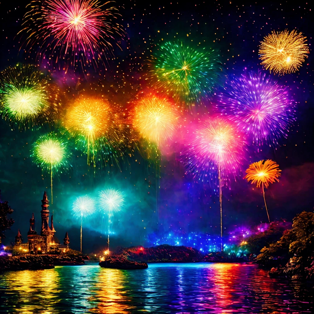 firework、firework大会、Rainbow-coloredのfireworkが打ちあがっている瞬間、夜nullとともに、highest quality、masterpiece, (Diffuse reflection of light:1.2), When the fantastic rainbow gives way to the shadow, Wrapped in a mysterious atmosphere. Surreal lights dance on the water, Cast magic spells. evoke a sense of wonder and awe. A mix of natural grandeur and a touch of magic, Weaving dreams into reality. Behold, null, And the unknown, Fleeting、And an eternal moment, 16k, Ultra-high resolution.Realistic, Ultra-high resolution, born, Wide-angle,future、Rainbow-coloredに光り輝く、Rainbow-colored、The world 30 years from now。