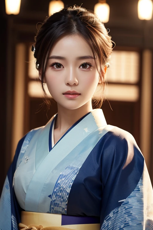 ((highest quality, 8k, masterpiece: 1.3)), Sharp focus: 1.2, (Super beautiful face: 1.0), (Shiny skin: 1.0), Realistic photos, Black Hair, Realistic students, Cinema Lighting, Highly detailed eyes and face, Cinema Lighting, (Cowboy Shot: 1.0), (kimono, In the same way, heart: 1.15), (Cute Japanese Actress), Originally, classic kimono,