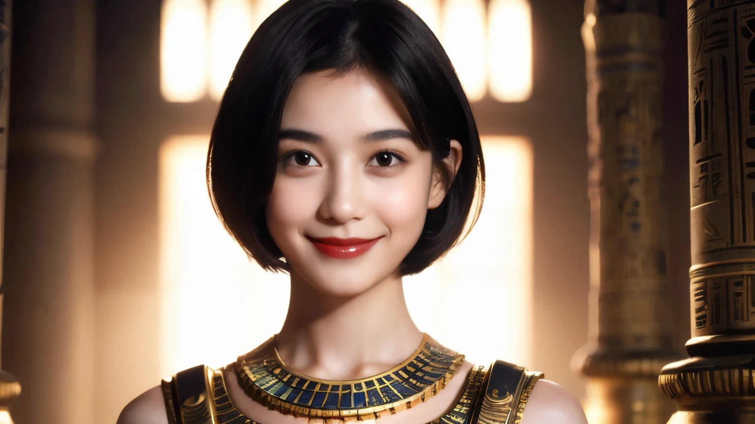 240 20-year-old female, short hair,A kind smile, lipstick, Egyptian civilization