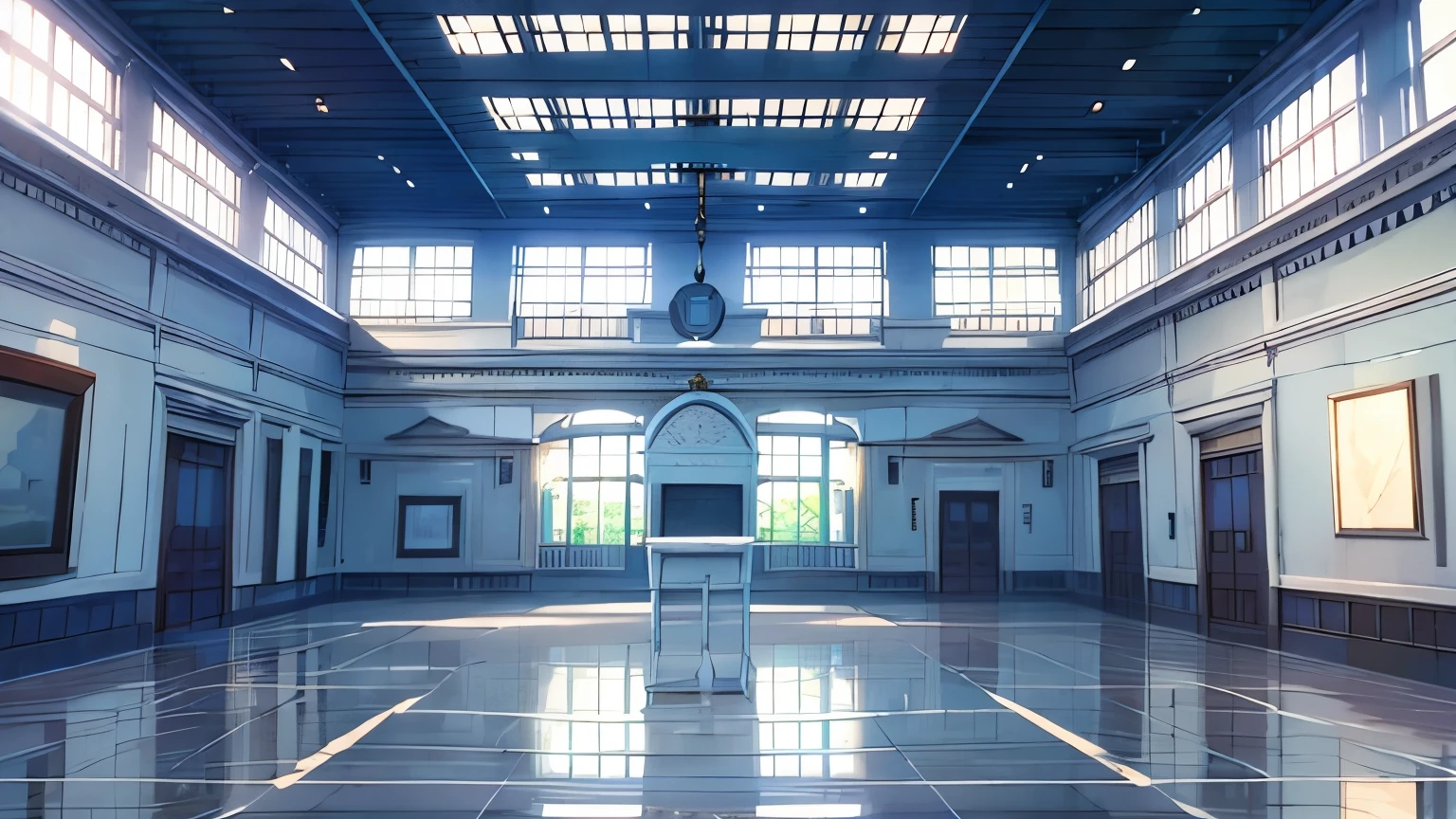 White Museum,There is a framed picture hanging on the wall,White wall,White floor