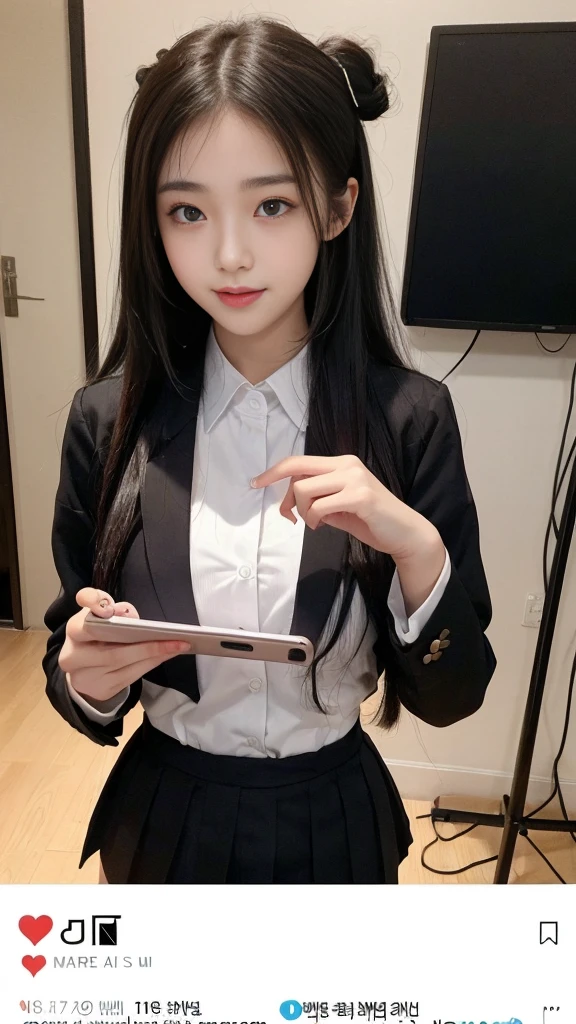 (high quality), (NSFW:1.2), (school _uniform :1.2), (split screen:1.3), (A delinquent:1.3),(girl's pantyhose:1.1), (glamorous and mature high school girl and a Korean adult man enjoying a smartphone chat app :1.4), (Her smartphone display shows a number of Korean adult men chatting to a high school girl.:1.4),