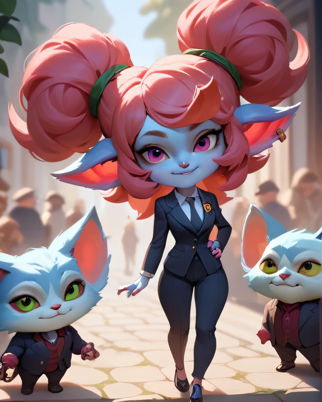 score_9, score_8_up, score_7_up, score_6_up, score_5_up, score_4_up, pink purpple yordle female, a dubious little creature getting up to mischief,cute,pretty,attrative,seminua,4yordles, suit,slender,thin,