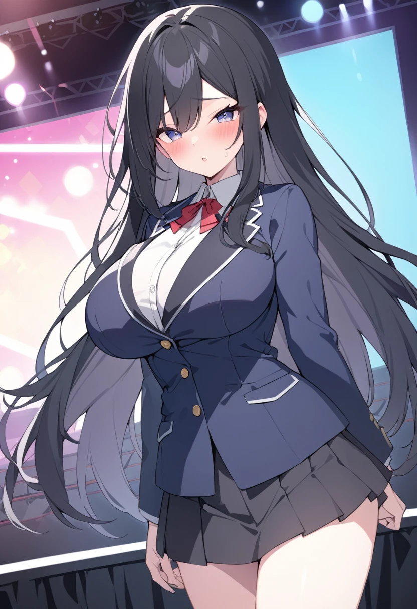 Black Hair, Long Hair, Iris,, Big Breasts, Live Stage, alone, Blazer uniform