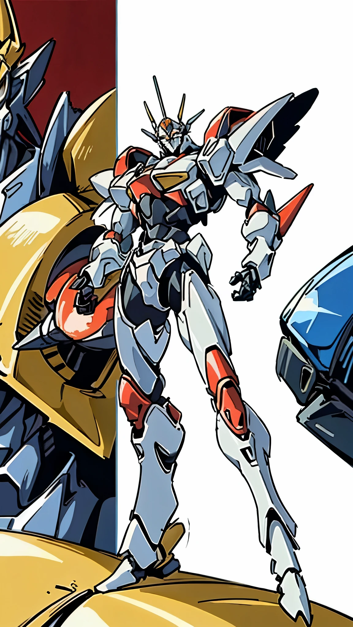 Humanoid Mecha, fully enclosed shoulder guards, matching arm and leg guards, full body, full armor, the design balances heavy with agility, (the color scheme is primarily white with red and blue accents, the concept Inspired by Super robot, organic biotech armor, standing, floating high above the futuristic sci-fi city), exquisite and mature art style, (aura effect, energy, glowing eyes, the armor glows), ((SRS)), metallic, dynamic, dramatic, high definition, best quality, highres, ultra-detailed, ultra-fine painting, extremely delicate, professional, perfect body proportions, anatomically correct, symmetrical face, extremely detailed eyes and face, high quality eyes, creativity, RAW photo, UHD, 32k, Natural light, cinematic lighting, masterpiece-anatomy-perfect, masterpiece:1.5