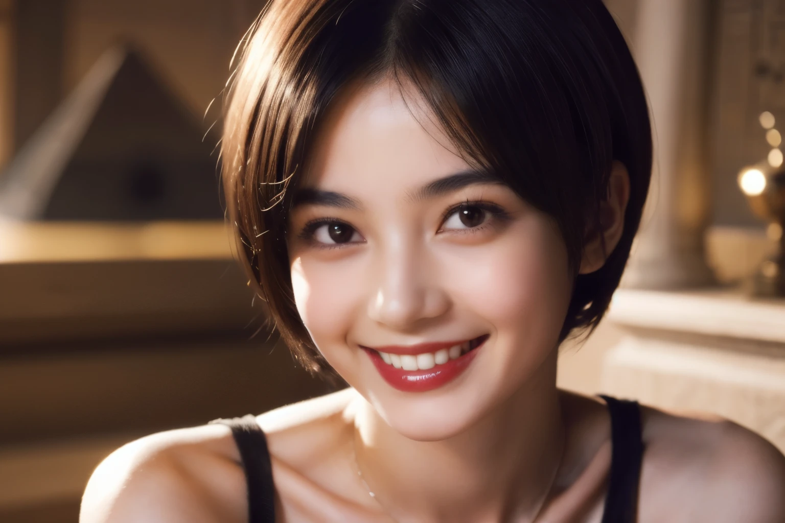 240 20-year-old female, short hair,A kind smile, lipstick, Egyptian civilization