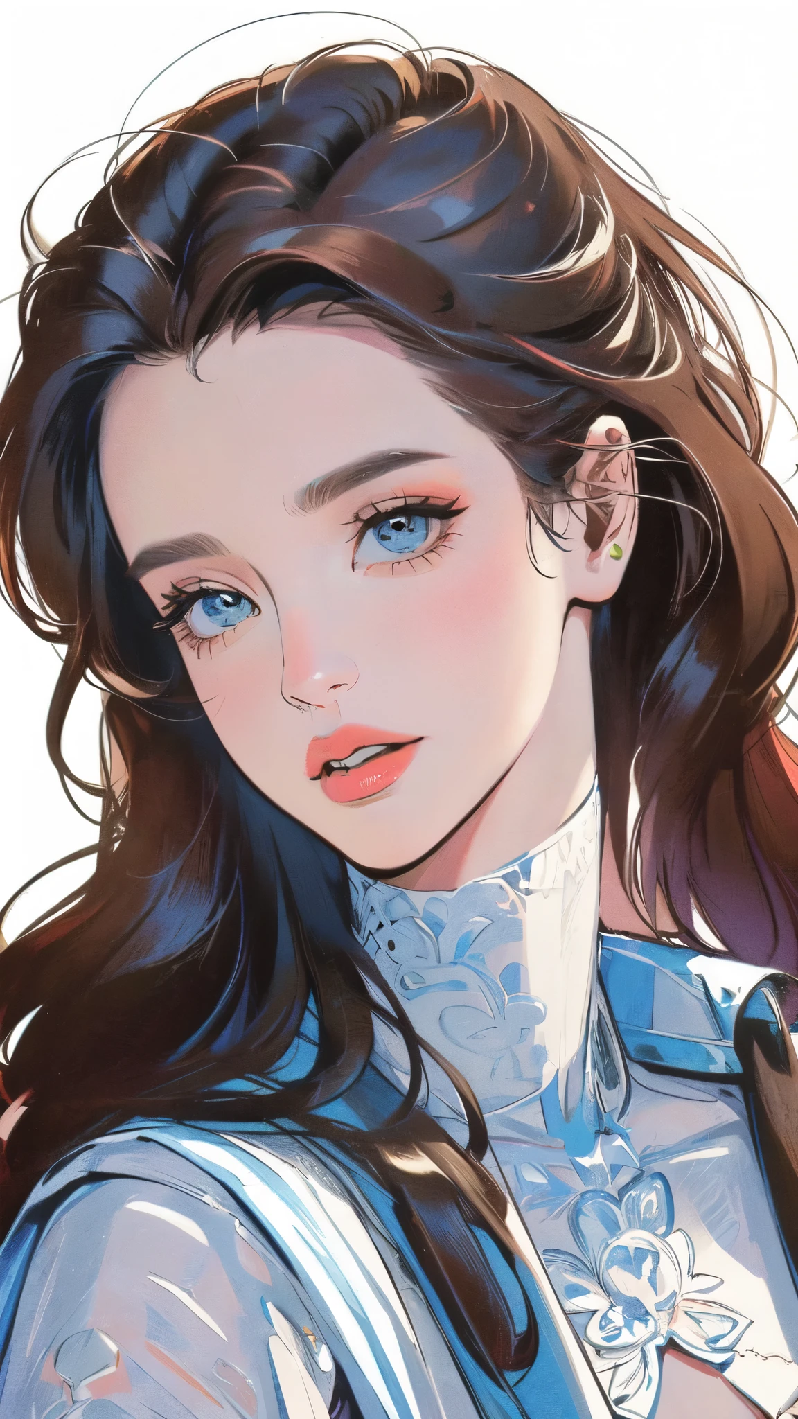 masterpiece,extremely beautiful woman,Excellent sense,(((perfect very white background))),American Comics,(((The Perfect One Woman))),(((one person))),colorful,Highly detailed perfect upper body,highly detailed face,near future,SF,