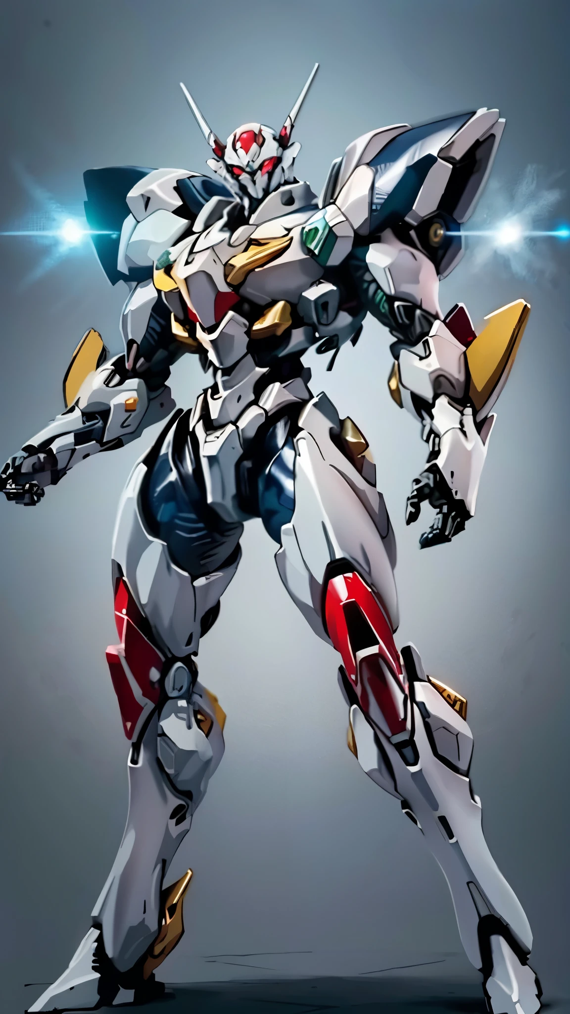 Humanoid Mecha, fully enclosed shoulder guards, matching arm and leg guards, full body, full armor, the design balances heavy with agility, (the color scheme is primarily white with red and blue accents, the concept Inspired by Super robot, organic biotech armor, standing, floating high above the futuristic sci-fi city), exquisite and mature art style, (aura effect, energy, glowing eyes, the armor glows), ((SRS)), metallic, dynamic, dramatic, high definition, best quality, highres, ultra-detailed, ultra-fine painting, extremely delicate, professional, perfect body proportions, anatomically correct, symmetrical face, extremely detailed eyes and face, high quality eyes, creativity, RAW photo, UHD, 32k, Natural light, cinematic lighting, masterpiece-anatomy-perfect, masterpiece:1.5