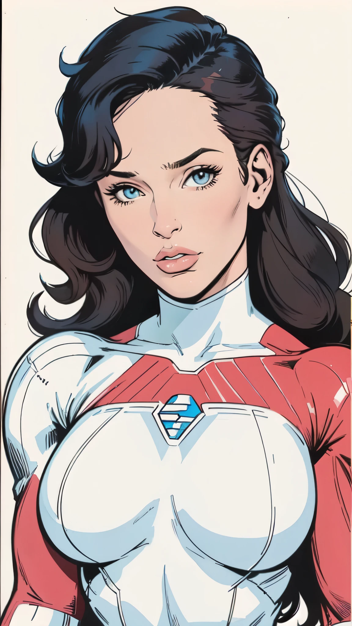 masterpiece,extremely beautiful woman,Excellent sense,(((perfect very white background))),American Comics,(((The Perfect One Woman))),(((one person))),colorful,Highly detailed perfect upper body,highly detailed face,near future,SF,