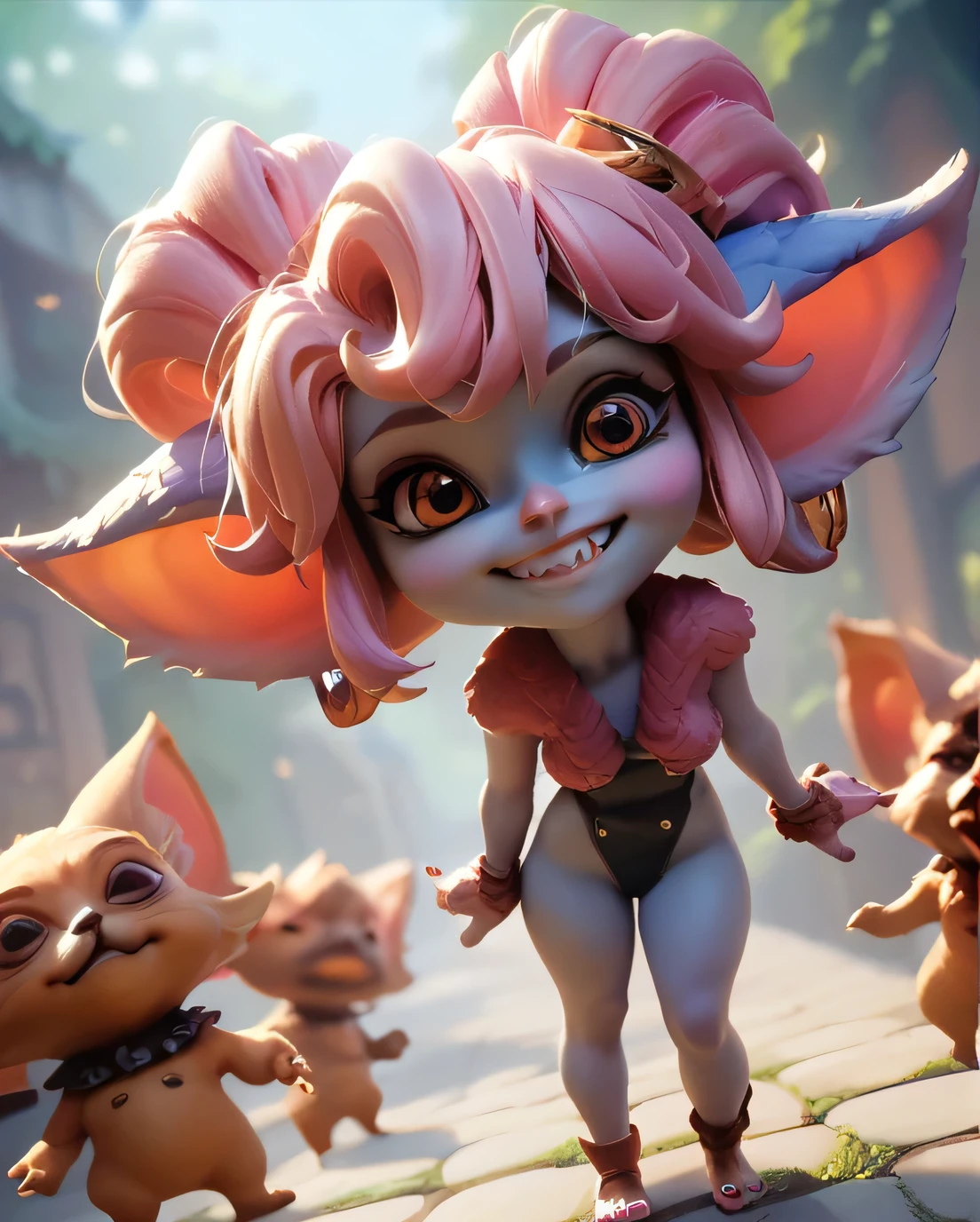 score_9, score_8_up, score_7_up, score_6_up, score_5_up, score_4_up, pink purpple yordle female, a dubious little creature getting up to mischief,cute,pretty,attrative,seminua,***rdles,slender,thin,