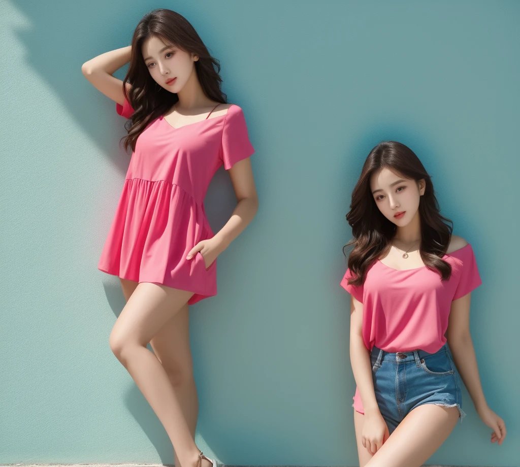 summer,Girls group photoshoot,Sexy clothes,Colorful clothes,Short sleeve,V neckline,Breasts are the theme,Beautiful girls,a lot of,a lot of美女,18 years old