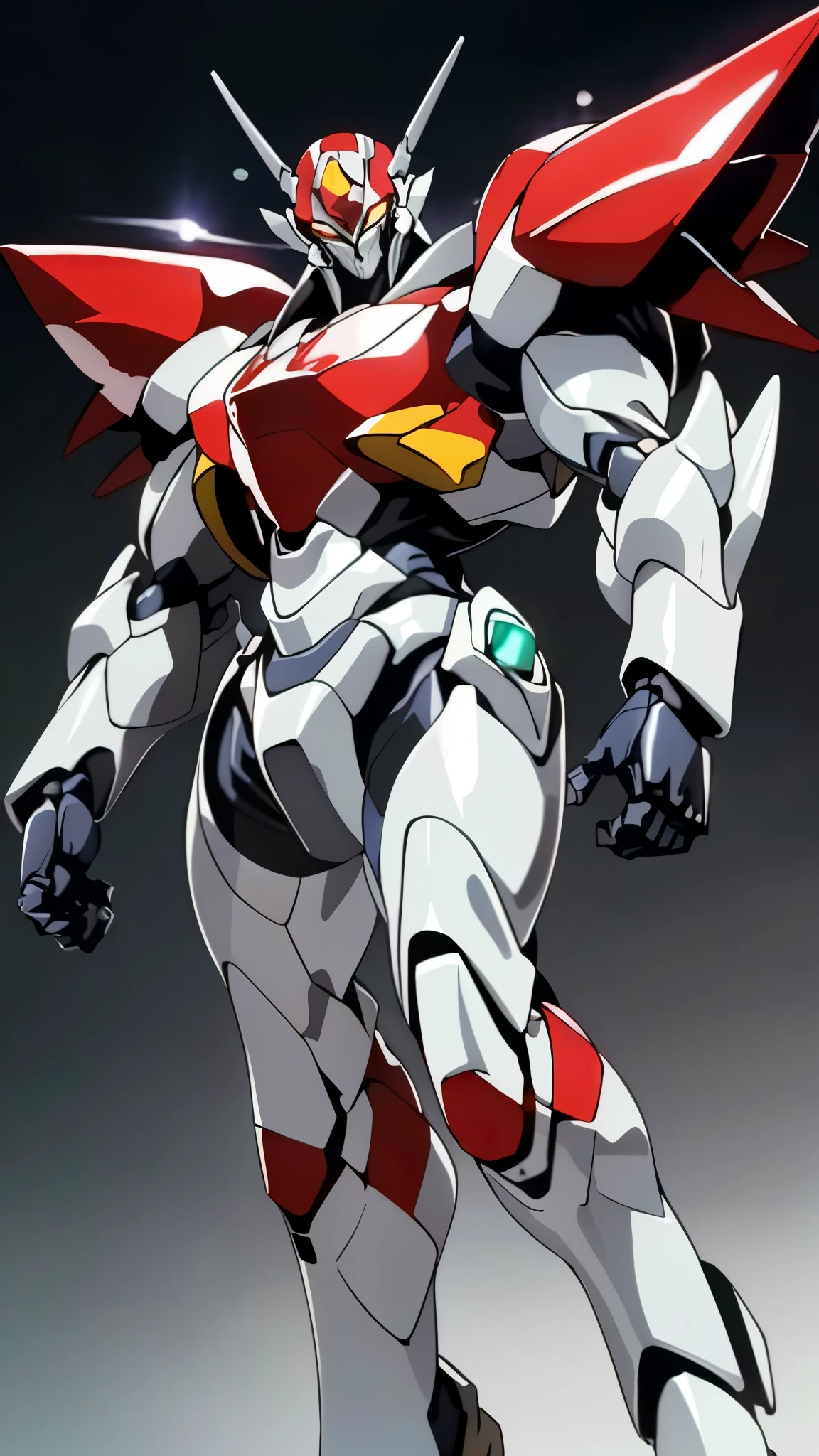 Humanoid Mecha, fully enclosed shoulder guards, matching arm and leg guards, full body, full armor, the design balances heavy with agility, (the color scheme is primarily white with red and blue accents, the concept Inspired by Super robot, organic biotech armor, standing, floating high above the futuristic sci-fi city), exquisite and mature art style, (aura effect, energy, glowing eyes, the armor glows), ((SRS)), metallic, dynamic, dramatic, high definition, best quality, highres, ultra-detailed, ultra-fine painting, extremely delicate, professional, perfect body proportions, anatomically correct, symmetrical face, extremely detailed eyes and face, high quality eyes, creativity, RAW photo, UHD, 32k, Natural light, cinematic lighting, masterpiece-anatomy-perfect, masterpiece:1.5