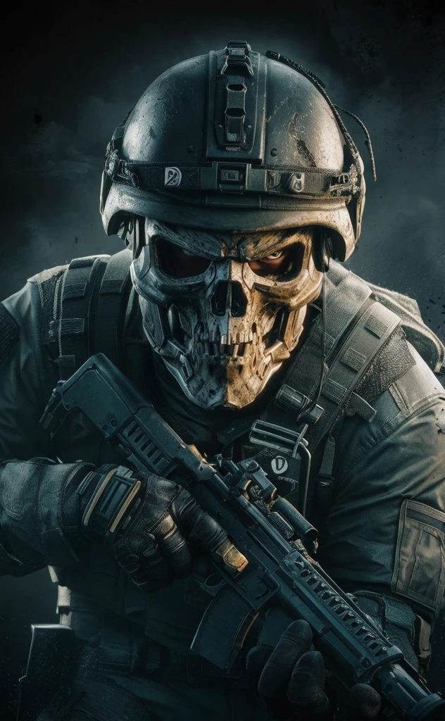 A highly realistic and immersive illustration of a futuristic biopunk soldier, showcasing an array of impressive body augmentations and cutting-edge techwear. The soldier's outfit is predominantly black and green, with glowing orange accents that enhance the overall futuristic theme. The state-of-the-art combat gas mask features a prominent biohazard symbol, representing the soldier's faction. The soldier holds a menacing yet functional futuristic assault rifle, exuding an air of intimidation. The command post in the background adds to the scene's immersive atmosphere, while the intricate details bring the soldier's cybernetic enhancements to life., illustration