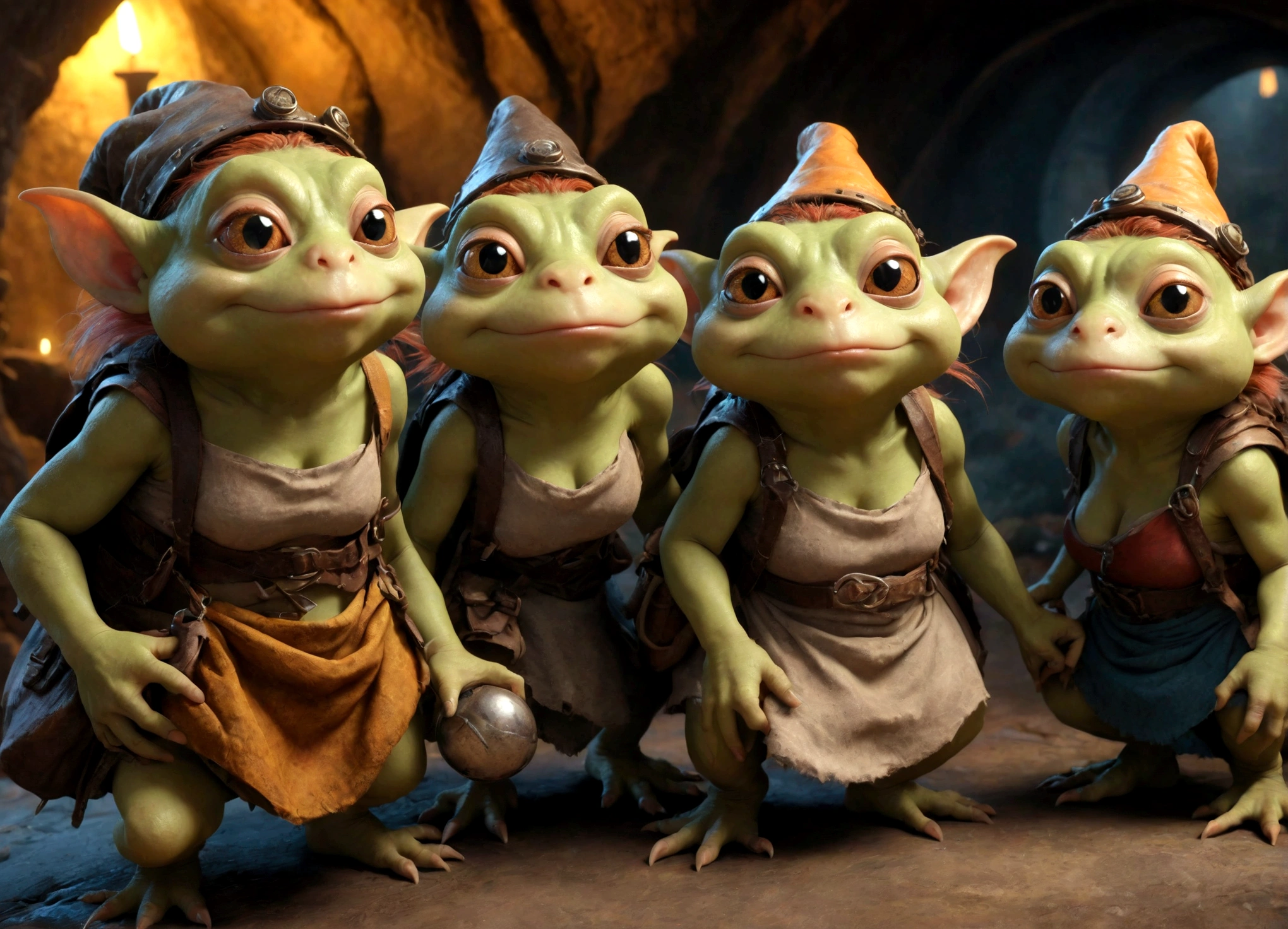 (multiple subjects)a (subject 1:goblin sized toad), (Subject 2: several goblin women, hot ugly, mismatched eyes, mismatched breasts, crazy hairstyles, big butts, ragged cloth tops, short skirts, safe for work), slimy cavern, best quality, 8k, highres, masterpiece, ultra-detailed, realistic, photorealistic, photo-realistic, HDR, UHD, studio lighting, ultra-fine painting, sharp focus, physically-based rendering, extreme detail description, professional, vivid colors, bokeh, horror
