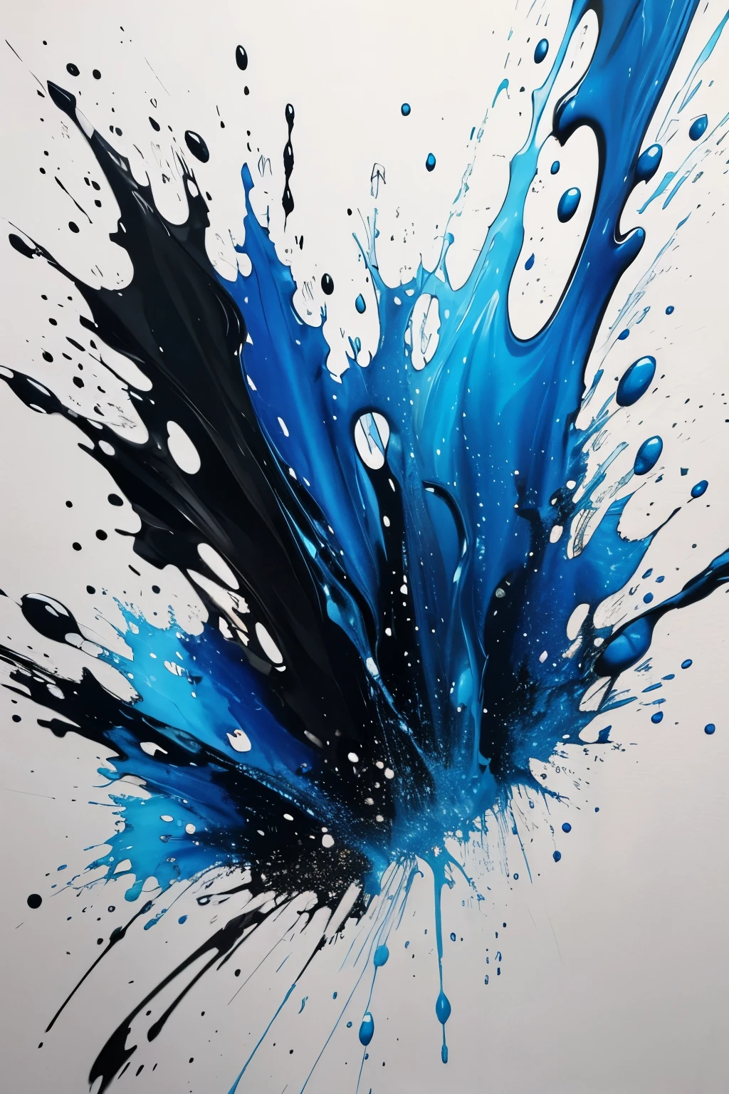 splash ink art, oil paint art, water design, Impressions of fire, splash blak ink, splash white ink, splash blue ink, high detailed, high qulity, masterpiece,