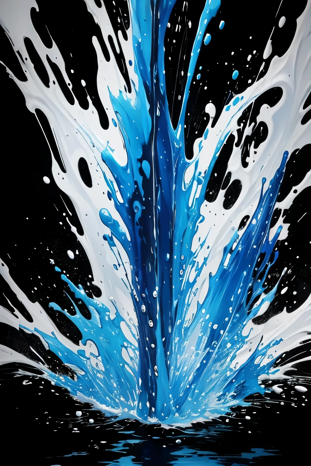 splash ink art, oil paint art, water design, Impressions of fire, splash blak ink, splash white ink, splash blue ink, high detailed, high qulity, masterpiece,