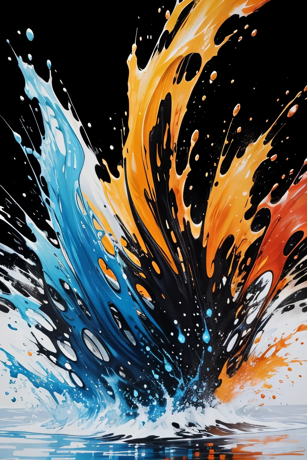 splash ink art, oil paint art, water design, Impressions of fire, vortex many color ink, splash blak ink, splash white ink, splash blue ink, high detailed, high qulity, masterpiece,