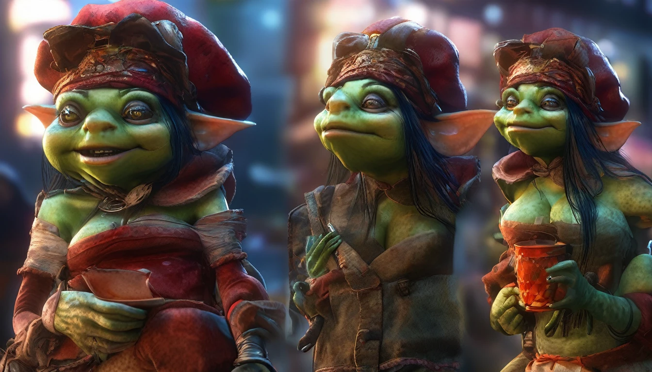 (multiple subjects)a (subject 1:goblin sized toad), (Subject 2: several goblin women, hot ugly, mismatched eyes, mismatched breasts, crazy hairstyles, big butts, ragged cloth tops, short skirts, safe for work), slimy cavern, best quality, 8k, highres, masterpiece, ultra-detailed, realistic, photorealistic, photo-realistic, HDR, UHD, studio lighting, ultra-fine painting, sharp focus, physically-based rendering, extreme detail description, professional, vivid colors, bokeh, horror
