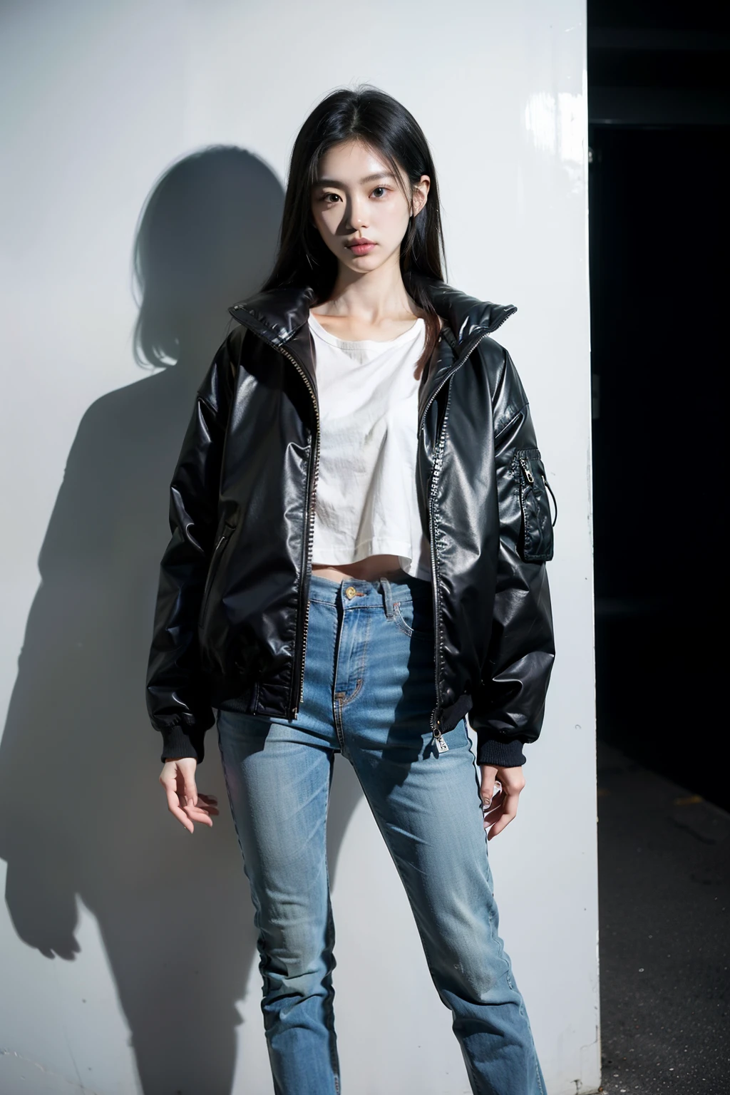 Chinese-American female, 20 years old,170cm height,Cai Xukun jacket and combination,Help me