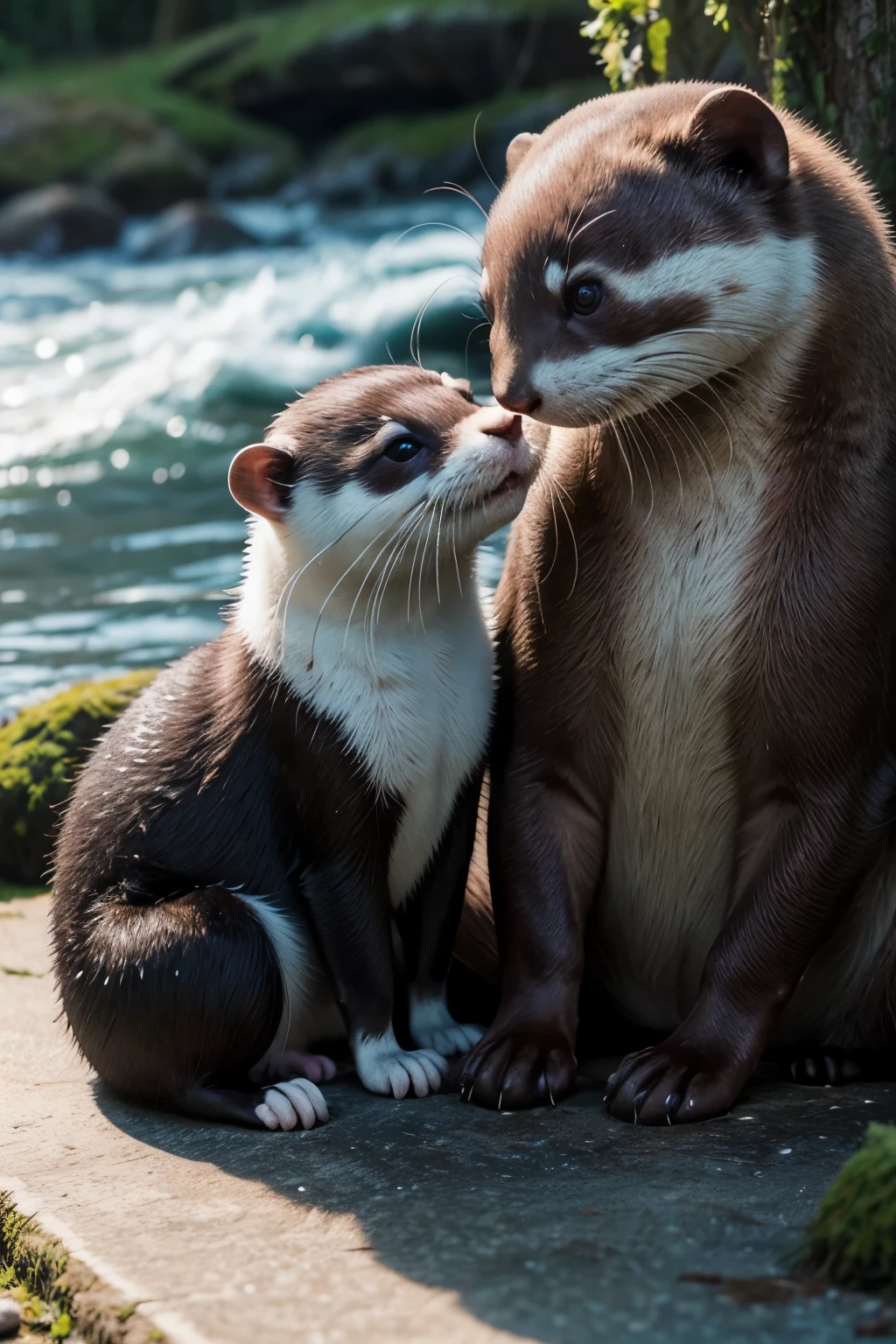 A Ferret and an Otter loving each other