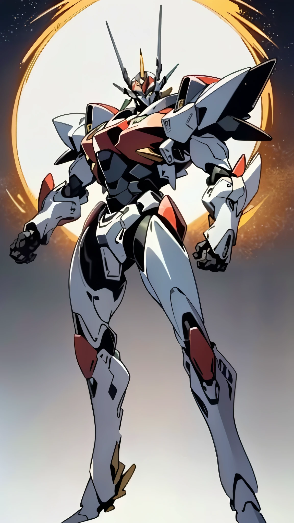 Humanoid Mecha, fully enclosed shoulder guards, matching arm and leg guards, full body, full armor, the design balances heavy with agility, (the color scheme is primarily white with red and blue accents, the concept Inspired by Super robot, organic biotech armor, standing, floating high above the futuristic sci-fi city), exquisite and mature art style, (aura effect, energy, glowing eyes, the armor glows), ((SRS)), metallic, dynamic, dramatic, high definition, best quality, highres, ultra-detailed, ultra-fine painting, extremely delicate, professional, perfect body proportions, anatomically correct, symmetrical face, extremely detailed eyes and face, high quality eyes, creativity, RAW photo, UHD, 32k, Natural light, cinematic lighting, masterpiece-anatomy-perfect, masterpiece:1.5