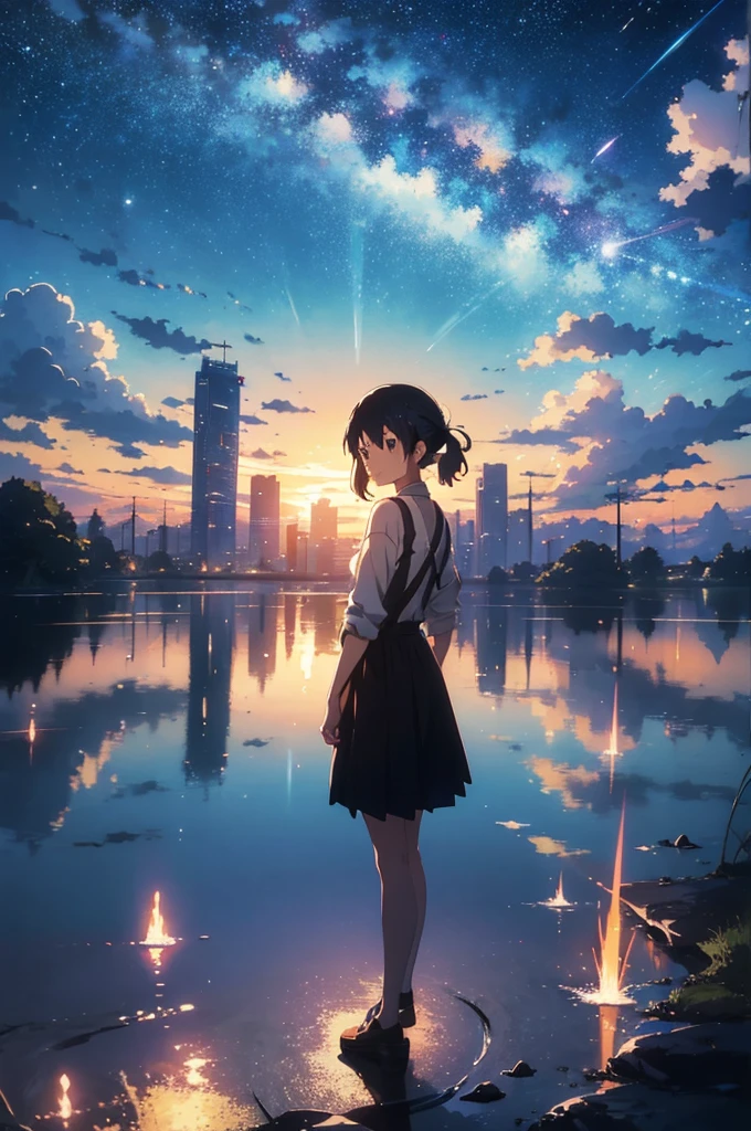 High quality masterpiece,Tokyo,Meteors, landscape,Pixiv, Concept Art, Lofi Art style, reflection. by makoto shinkai, Lofi Art, Beautiful anime scene, break Anime landscape, detailedなlandscape —幅672, in Makoto Shinkai'style, Makoto Shinkai'style, 強化されたdetailed, break,detailed,Realistic,4K の非常にdetailedなデジタルアート,Octane Rendering, Bioluminescent, break 8K resolution Concept Art, realism,From Mappa Studio,masterpiece,highest quality,Official Art,shape,Clear lines,(Nice_color),Perfect composition,Absurd, Fantasy,concentrate,Three-part method