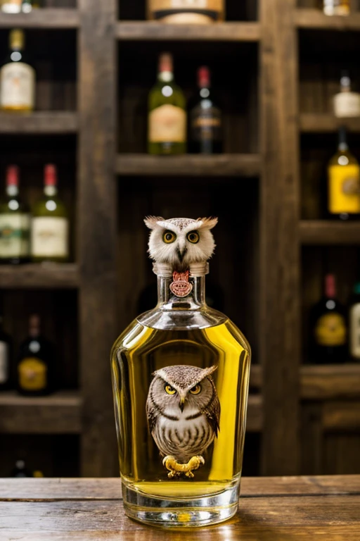 Create a tequila bottle with an owl head lid 