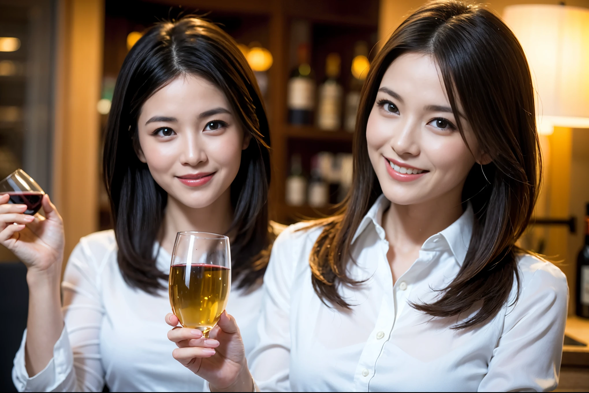 ((Highest quality、8k、masterpiece:1.3))、Whiskey bottles、The Macallan、Joni Black、Old Parr、whiskey、Suntory、Nikka、slimカップル、modelカップル、(Realistic, Intricate details:1.2), full-course dinner、Whiskey bottle and glass on the table、Single Malt、scotch、Rocks glass、Shot Glass、On the rock、Scotland、Amazing view of the sunset sky and clouds、A bright smile、The wonderfulness of smile、 Beautiful Face, blue eyes, The light shines on your face, blush, short hair,Bright Face、 (Age 37), 3,Two beauties、Brown Hair、Shortcuts、Long sleeve shirt、dress、Beautiful woman 1, (slimな顔), (The body is slim), (Brown Hair), (Shortcuts), cheeks turn a little red,Attractive beauty、restaurant, In a prominent place (From the waist up) Nova Frog Style, actress, model, Upper Body, White wine, slim, smile, (smile: 1.15), Beautiful fine grain, Depth f/2,saturation, High Contrast, Strong light and shadow,Moist Body:1.5、3D texture、Delicate eyes、Brown Hair、The hair is very shiny、